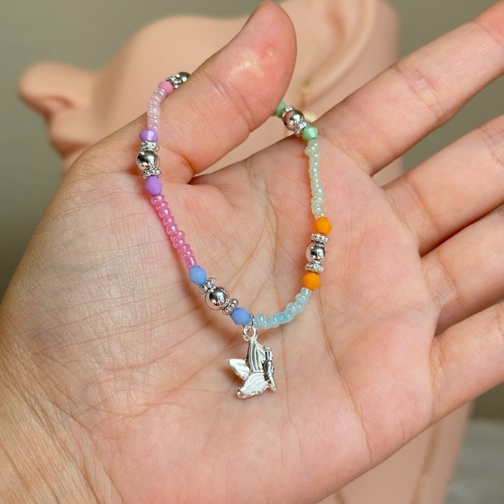 Colorful Beaded Bracelet with Butterfly Charm - Picture 5 of 5